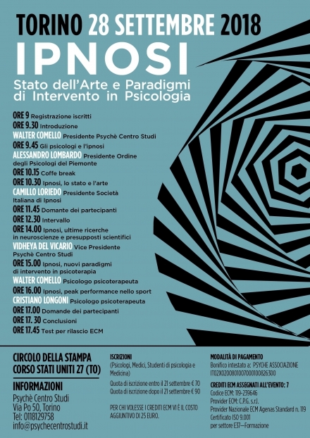 Ipnosi. Stato dell'arte e paradigmi di intervento in psicologia - Torino 28 sett - walter comello