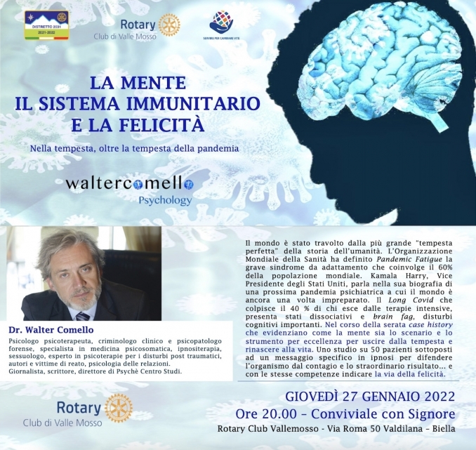 LA MENTE, IL SISTEMA IMMUNITARIO E LA FELICITÀ - 27 gennaio - walter comello